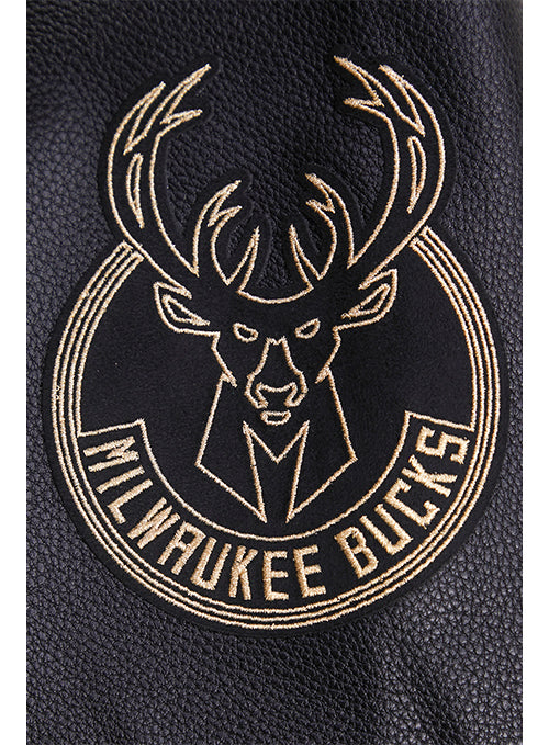 Pro Standard Black and Gold Milwaukee Bucks Varsity Jacket- Left Sleeve Embroidery