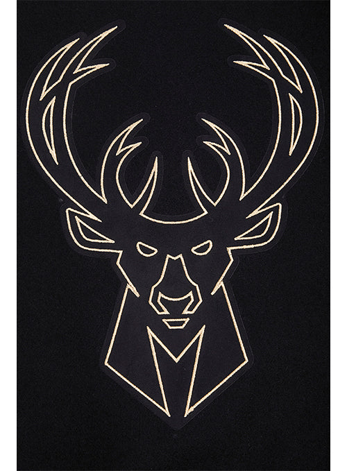 Pro Standard Black and Gold Milwaukee Bucks Varsity Jacket- Back Embroidery
