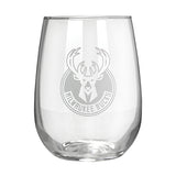 Great American Products Stemless Etched Milwaukee Bucks Wine Glass- front