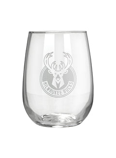 Great American Products Stemless Etched Milwaukee Bucks Wine Glass- front
