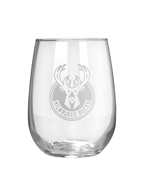 Great American Products Stemless Etched Milwaukee Bucks Wine Glass- front