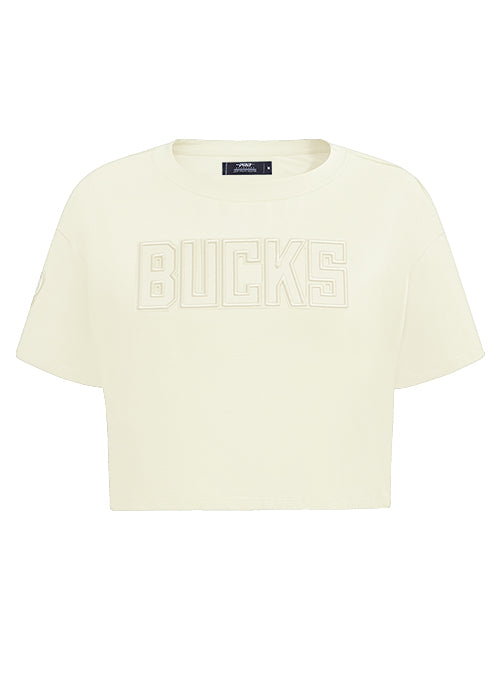 Women's Pro Standard Neutral Cream Boxy Cropped Milwaukee Bucks T-Shirt-front