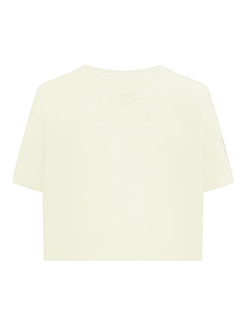 Women's Pro Standard Neutral Cream Boxy Cropped Milwaukee Bucks T-Shirt-back