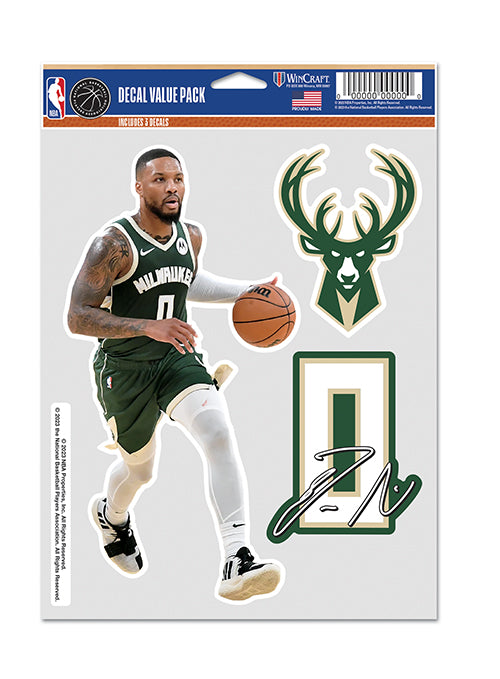 Wincraft 3 Piece Damian Lillard Milwaukee Bucks Decal Pack