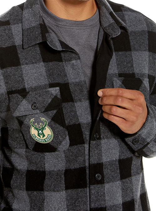 Magna-Ready Black and Charcoal Milwaukee Bucks Flannel Shirt with Magnetic Closures-front