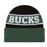 Youth New Era Cuff Milwaukee Bucks Reverse Logo Knit Hat-bsck