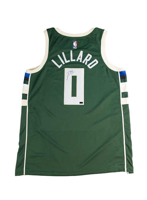 Signed Nike 2022 Icon Edition Damian Lillard Milwaukee Bucks Swingman Jersey-back