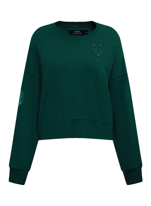 Women's Pro Standard Milwaukee Bucks Pine Neutral Crewneck Sweatshirt-front