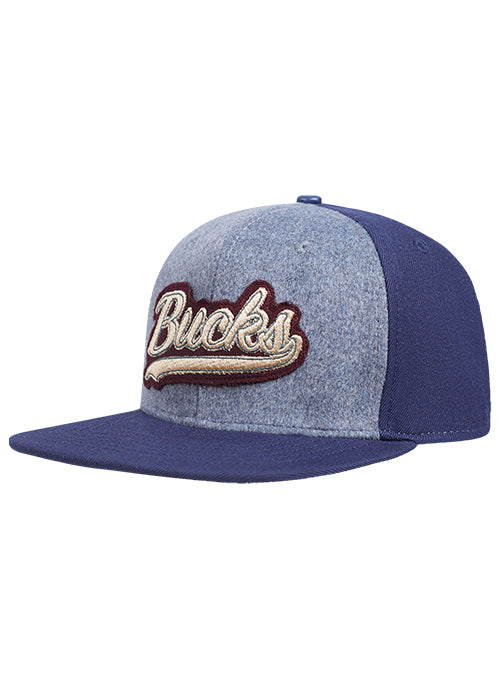Pro Standard Script Milwaukee Bucks Snapback Hat-angled left