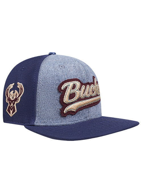 Pro Standard Script Milwaukee Bucks Snapback Hat-angled right
