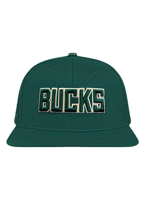 Pro Standard Wingspan Milwaukee Bucks Forest Wool Snapback Hat-front