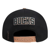 Pro Standard Old English Milwaukee Bucks Black Snapback Hat-back