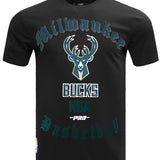 Pro Standard Old English Black Milwaukee Bucks T-Shirt-front