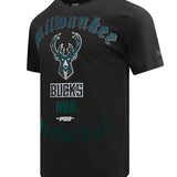 Pro Standard Old English Black Milwaukee Bucks T-Shirt-angled front