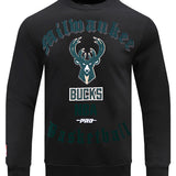 Pro Standard Old English Milwaukee Bucks Crewneck Sweatshirt-front