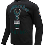 Pro Standard Old English Milwaukee Bucks Crewneck Sweatshirt-angled front