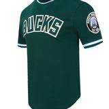 Pro Standard Classic Chenille Milwaukee Bucks Drop Hem T-Shirt-angled front