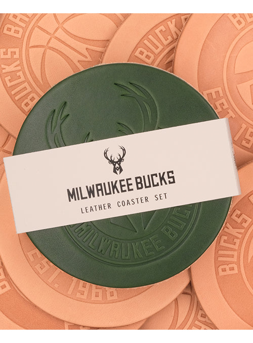Woolly Made 4-Pack Milwaukee Bucks Leather Coasters-packaging