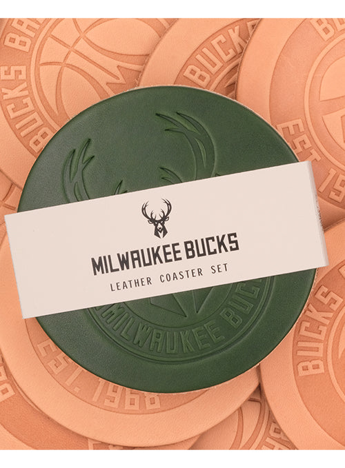 Woolly Made 4-Pack Milwaukee Bucks Leather Coasters-packaging 