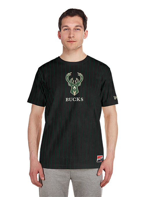 New Era Game Day Milwaukee Bucks Pinstripe T-Shirt-model