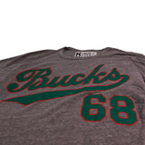 Bucks In Six x Roots Of Fight World Champs Script Milwaukee Bucks T-Shirt-close up