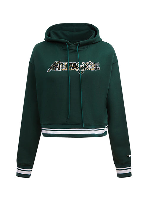 Women's Pro Standard Ransom Milwaukee Bucks Cropped Hooded Sweatshirt-front