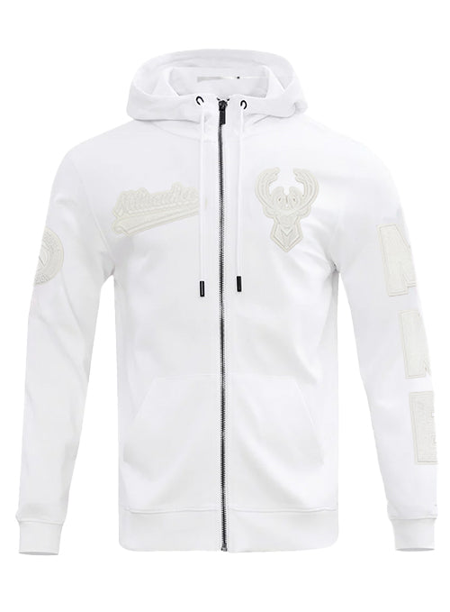 Pro Standard White Out Milwaukee Bucks Full Zip Hooded Sweatshirt