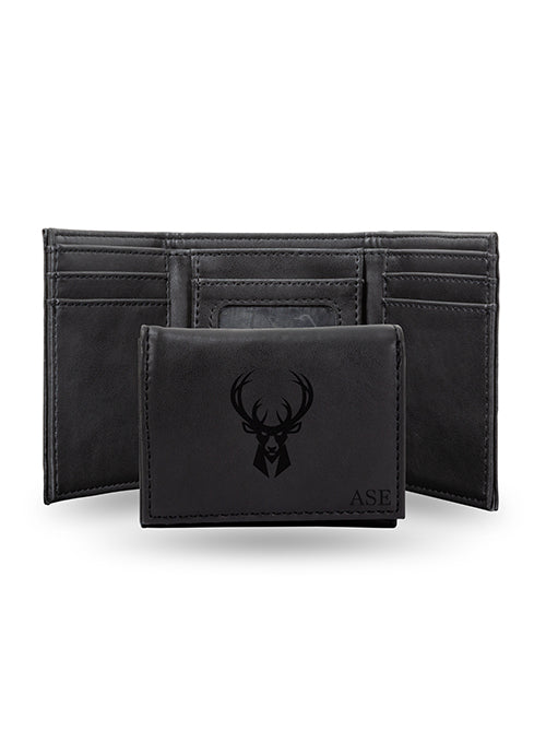 Rico Personalized Milwaukee Bucks Trifold Black Wallet