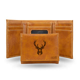 Rico Personalized Milwaukee Bucks Trifold Brown Wallet