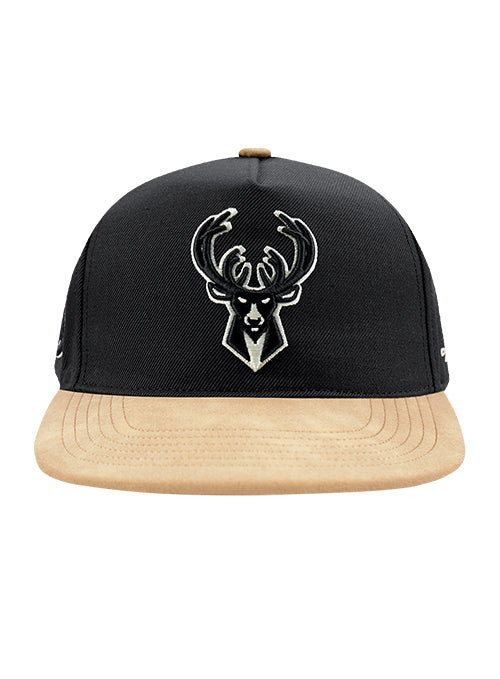 Pro Standard Signature Suede Black Milwaukee Bucks Snapback Hat-front