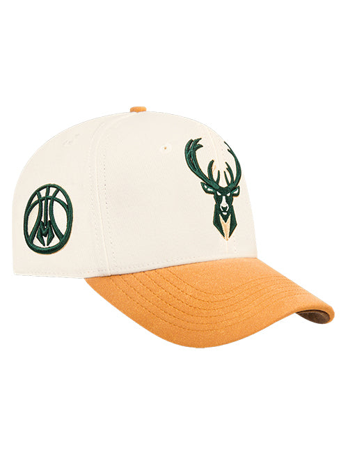 Pro Standard Signature Suede Cream Milwaukee Bucks Arc Adjustable Hat-right