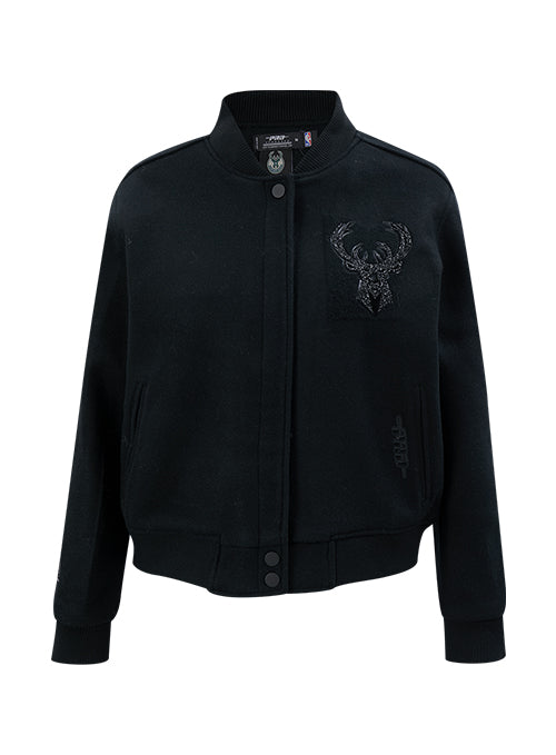Women's Pro Standard Vanguard Washed Milwaukee Bucks Varsity Jacket-front