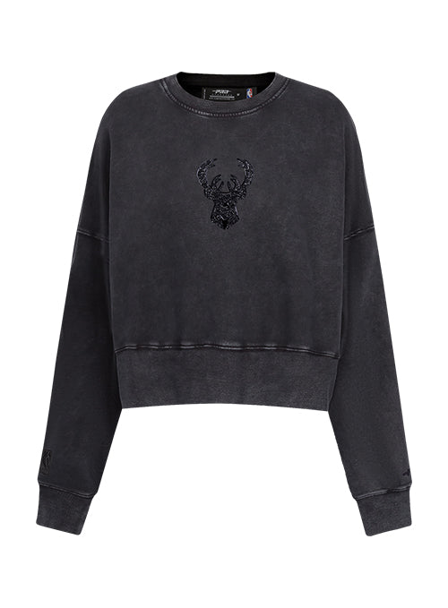 Women's Pro Standard Vanguard Milwaukee Bucks Washed Crewneck Sweatshirt-front