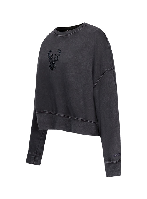 Women's Pro Standard Vanguard Milwaukee Bucks Washed Crewneck Sweatshirt-angled front