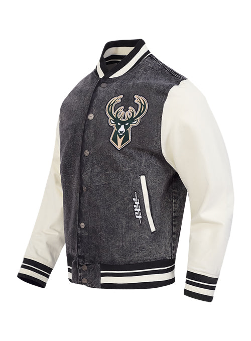 Pro Standard Rebel Milwaukee Bucks Washed Varsity Jacket-angled front