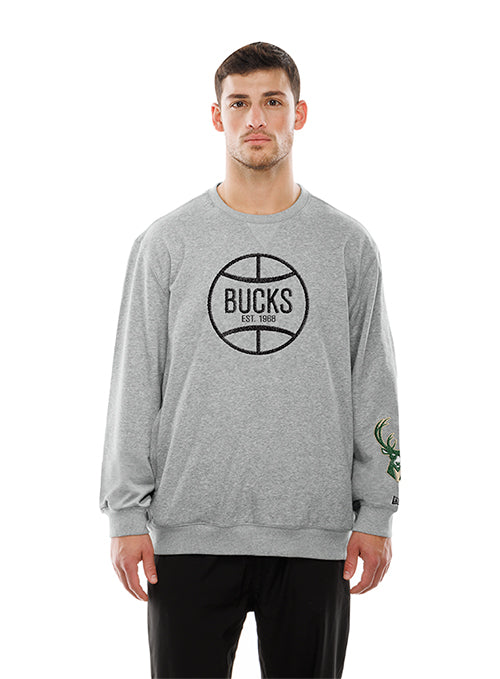 New Era Sport Night Terry Milwaukee Bucks Crewneck Sweatshirt-front