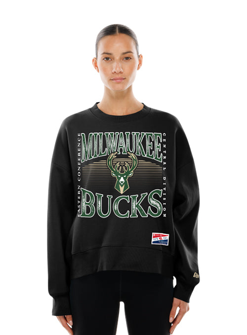 Women's New Era Leisure Throw Milwaukee Bucks Crewneck Sweatshirt