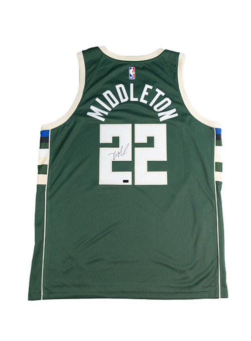Signed Nike 2022 Icon Edition Khris Middleton Milwaukee Bucks Swingman Jersey- back