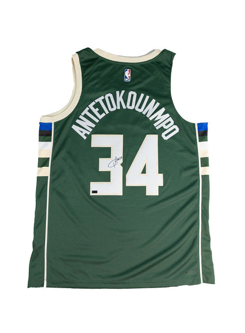 Signed Nike Icon 2022 Giannis Antetokounmpo Milwaukee Bucks Swingman Jersey-back