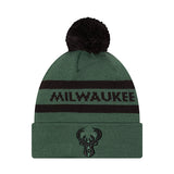 New Era Text Green Milwaukee Bucks Pom Knit Hat-front