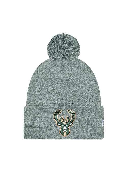 New Era Marled Green Milwaukee Bucks Pom Knit Hat-front