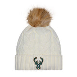 Women's New Era Faux Fur Milwaukee Bucks Pom Knit Hat-front