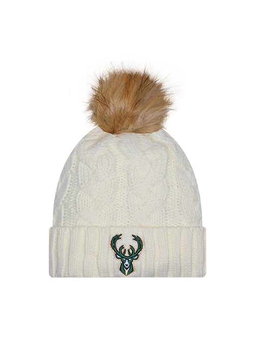Women's New Era Faux Fur Milwaukee Bucks Pom Knit Hat-front