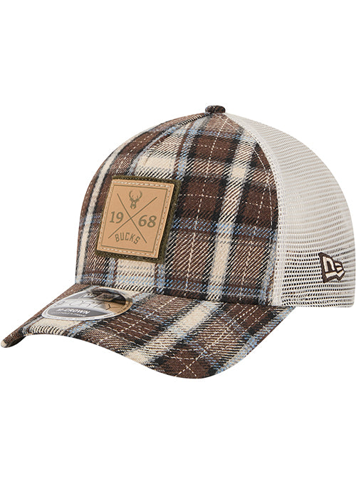 New Era 9Forty M-Crown Plaid Mesh Milwaukee Bucks Snapback Hat-left