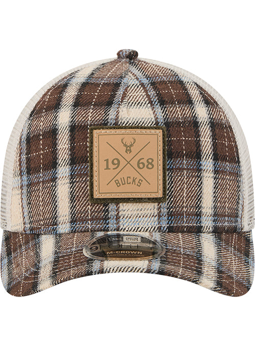 New Era 9Forty M-Crown Plaid Mesh Milwaukee Bucks Snapback Hat-front