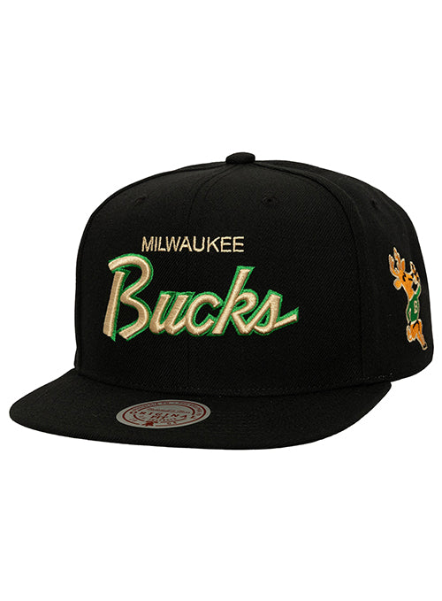Mitchell & Ness HWC '68 Cream Script Milwaukee Bucks Snapback Hat-front