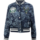 Women's Pro Standard Denim Rose Milwaukee Bucks Cropped Jacket-front