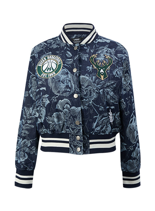 Women's Pro Standard Denim Rose Milwaukee Bucks Cropped Jacket-front