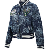Women's Pro Standard Denim Rose Milwaukee Bucks Cropped Jacket-angled front