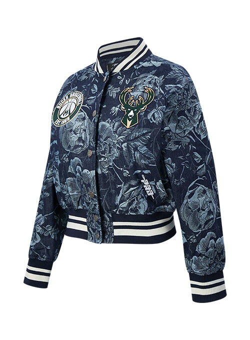 Women's Pro Standard Denim Rose Milwaukee Bucks Cropped Jacket-angled front